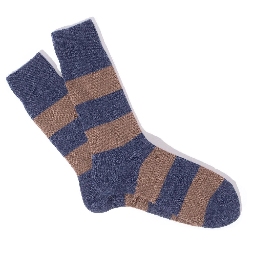 anonymous ism Wool Cashmere Stripes Crew Socks Blue Grey