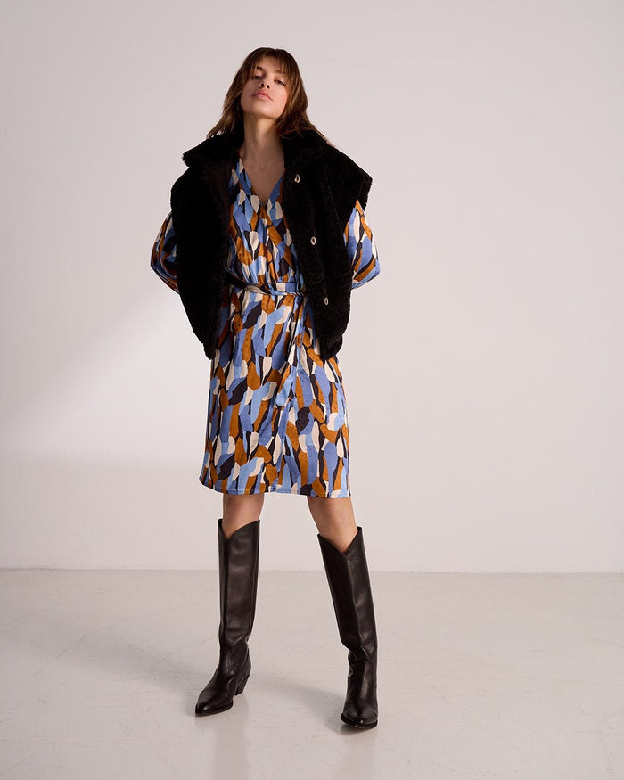 another label Claudia dress Blue horizon charcoal