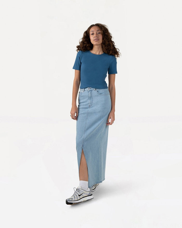 Another Label Ela Denim Skirt Stone Denim Blue