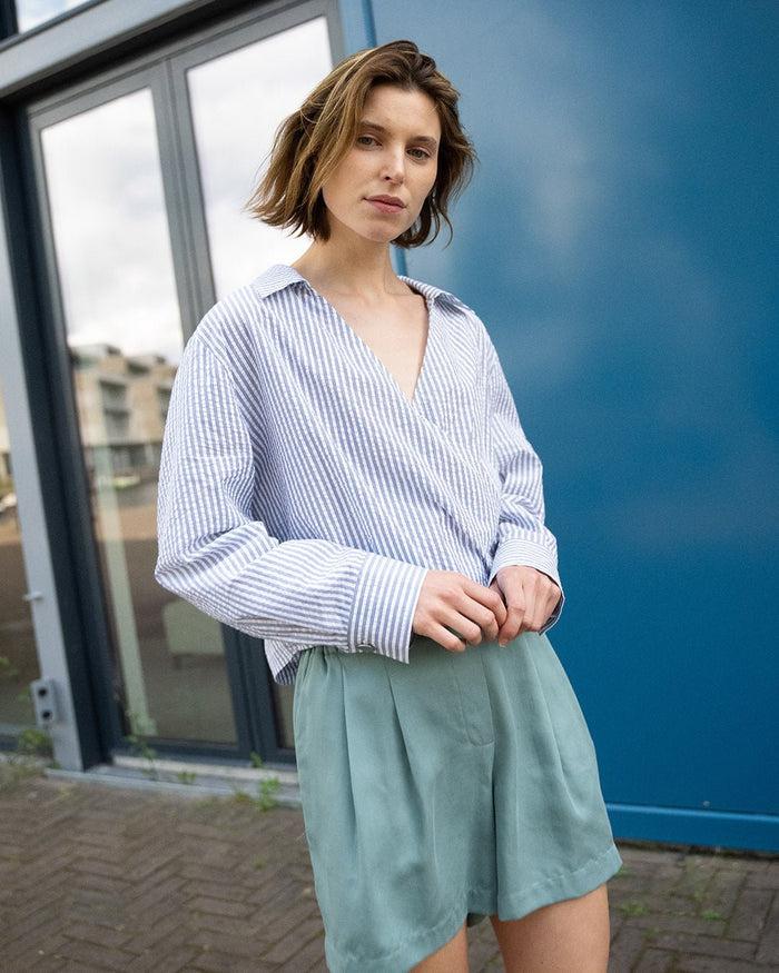 another label Elsie top Blue white stripe