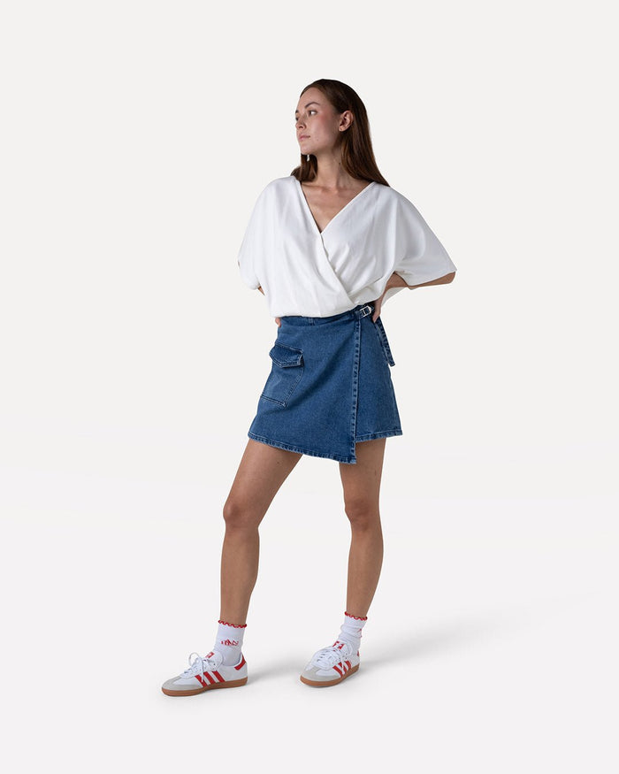 another label Gwen denim skort Mid blue denim