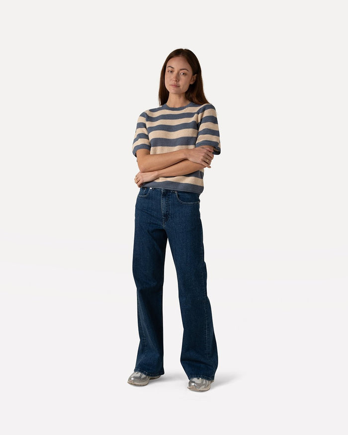 another label Ila top Blue white bold stripe