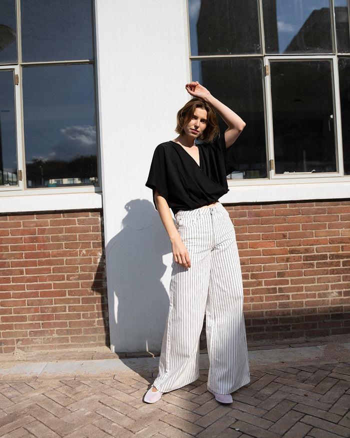 another label Moore denim wide Black white stripe