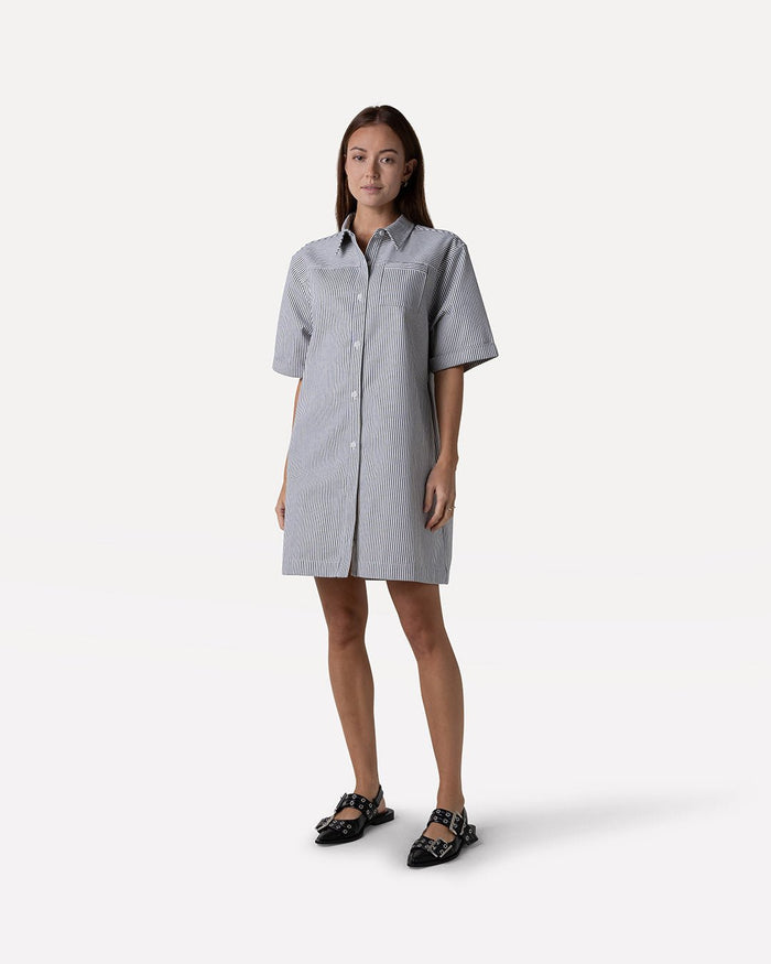 Another Label Saly Dress White Navy Stripe