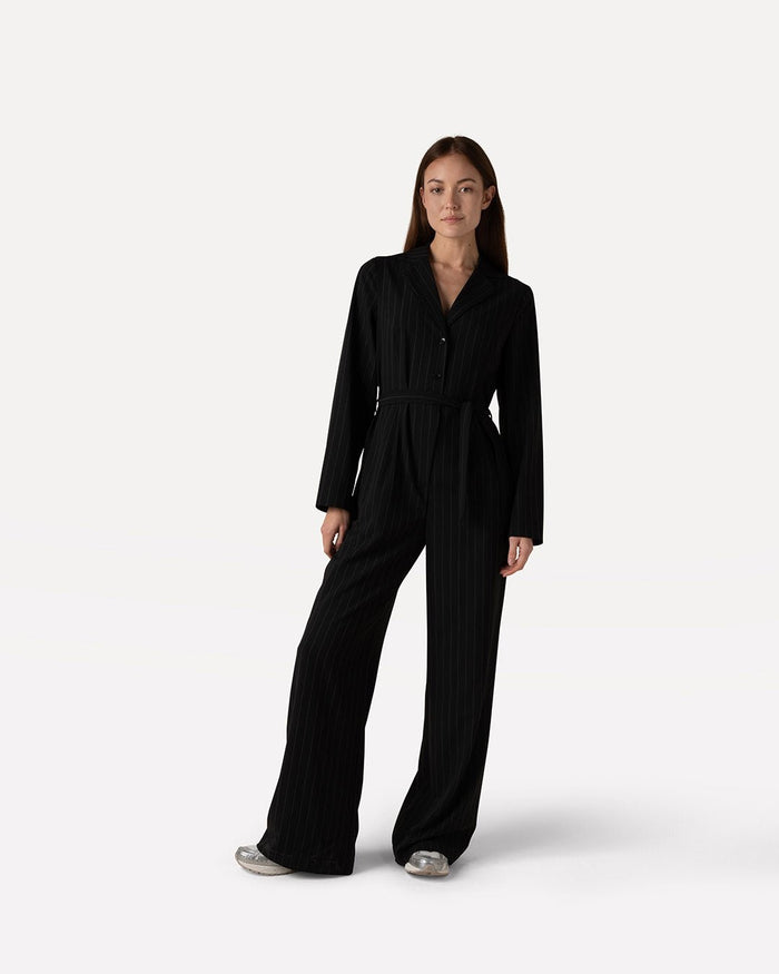 Another Label Selie Jumpsuit Black Pin Stripe