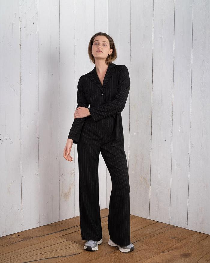 another label Selie Jumpsuit Black pin stripe