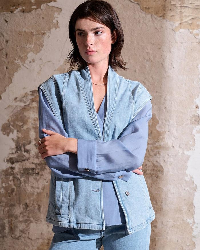 another label Unni denim vest Stone denim blue