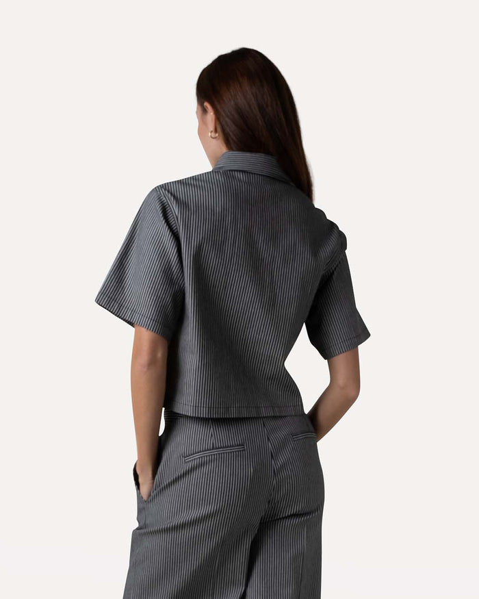 Another Label Yara Shirt Black Parchment Stripe