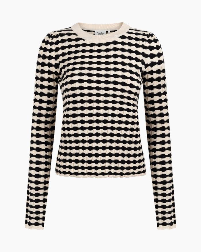 Another Label Aster Knitted Pull Black Parchment Stripe