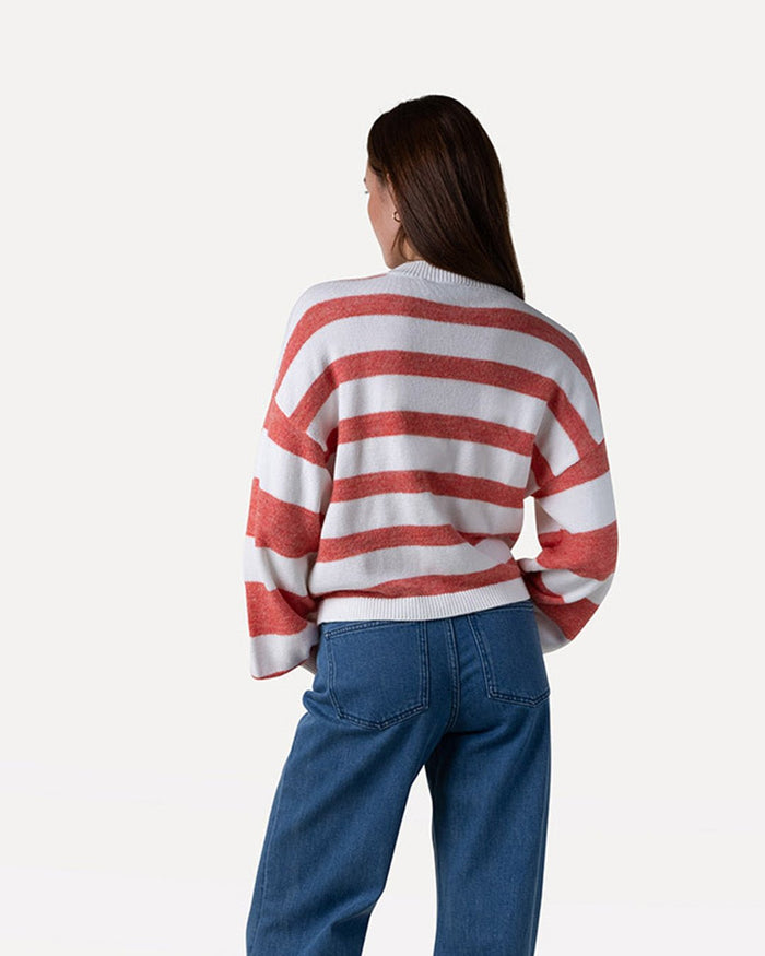 Another Label Becky Knitted Pull Hot Coral White Stripe