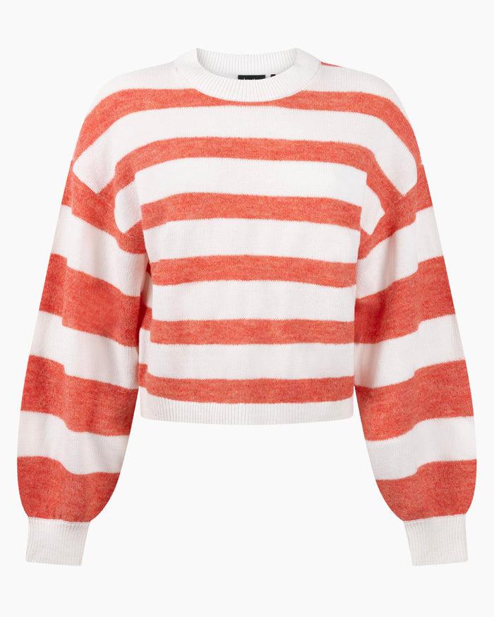 Another Label Becky Knitted Pull Hot Coral White Stripe