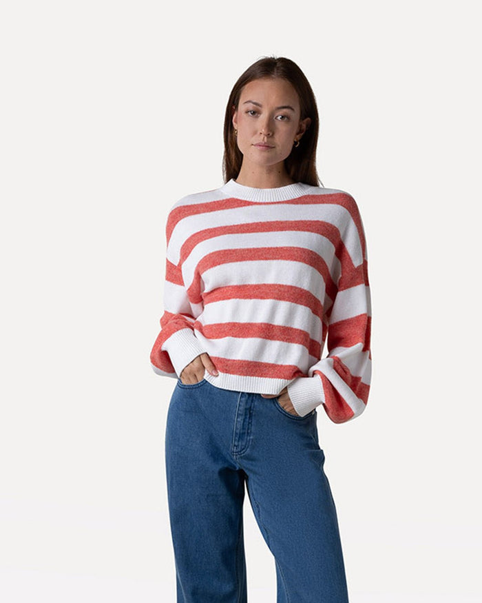another label Becky knitted pull Hot coral white stripe