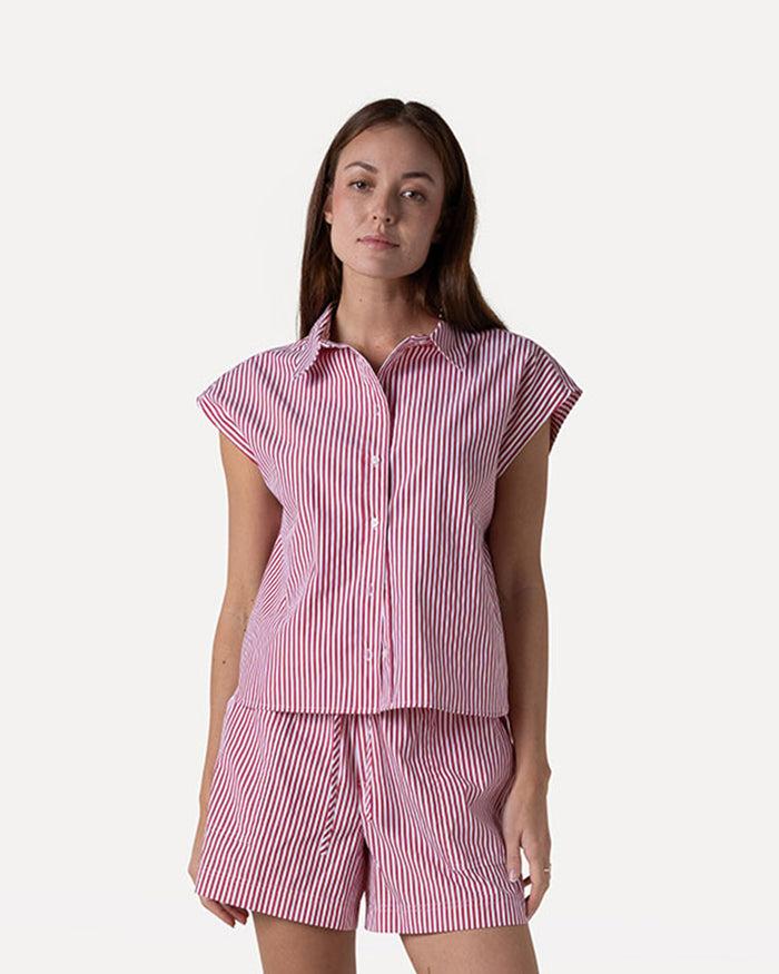 Another Label Benoite Shirt Flame Scarlet White Stripe