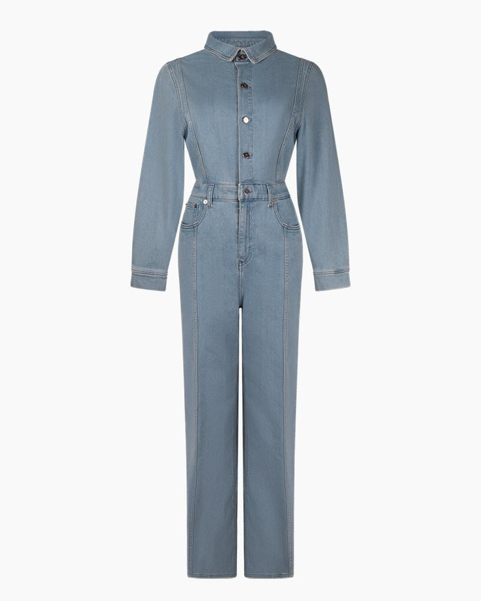 Another Label Lauren Denim Jumpsuit Stone Denim Blue