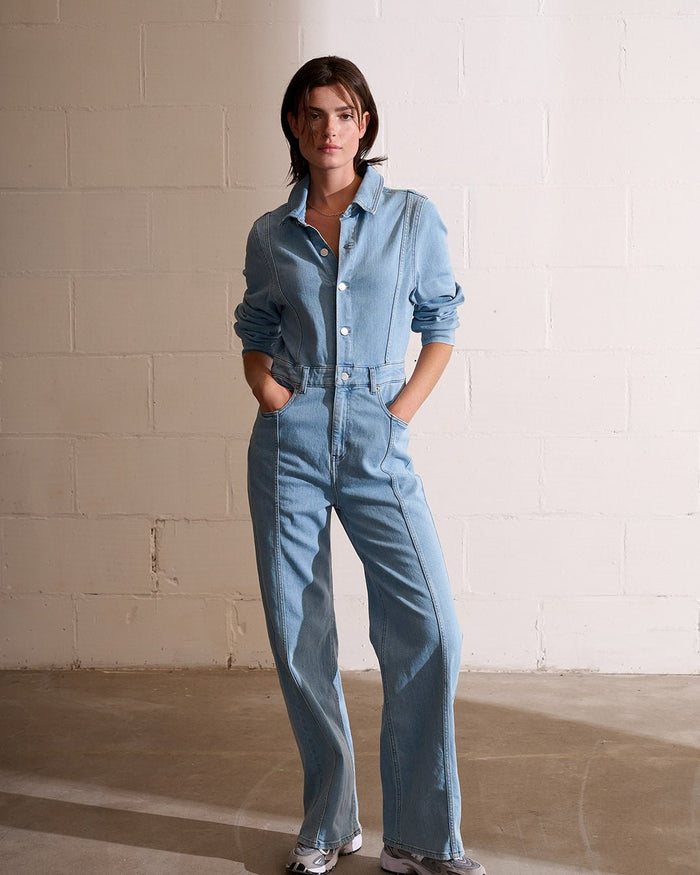 Another Label Lauren Denim Jumpsuit Stone Denim Blue