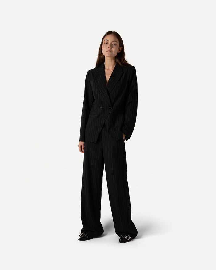 Another Label Moore Pinstripe Pants Black Pin Stripe