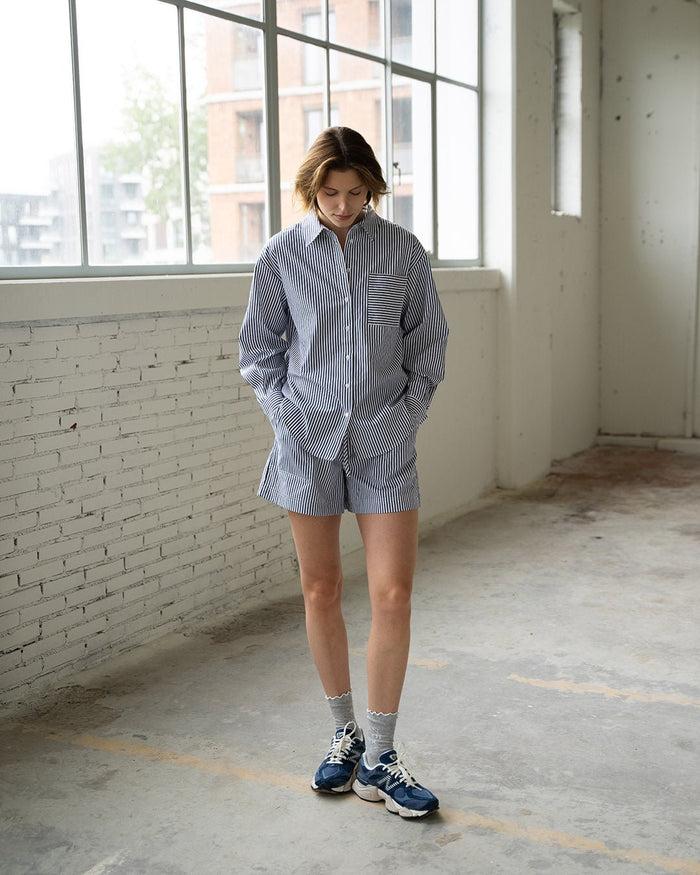 another label Romane shorts Night shadow white stripe