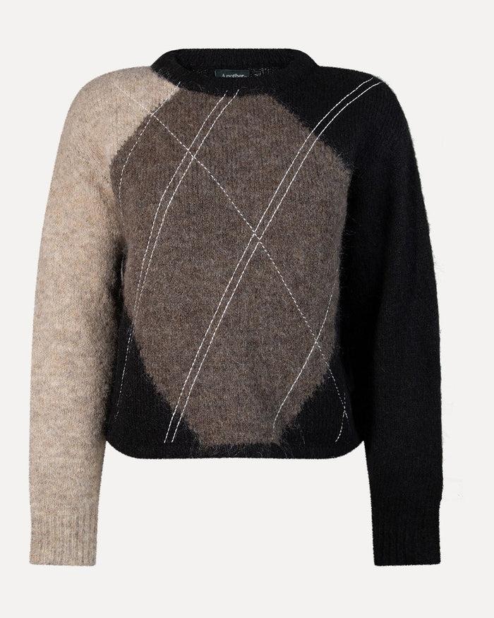 Another Label Xenna Knitted Pull Brown Multi Colour Argyle