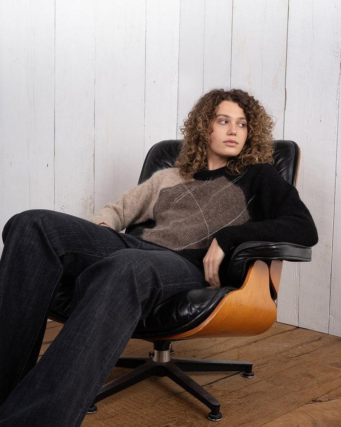 another label Xenna Knitted Pull Brown multi colour argyle