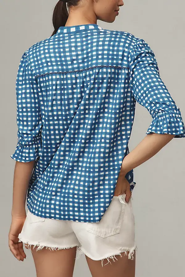 Anthropologie Bl-nk Stephanie Top Blue Gingham