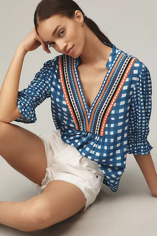 anthropologie Bl-nk Stephanie Top Blue Gingham