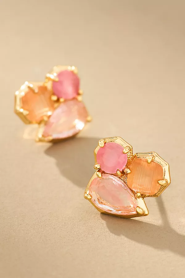 anthropologie Clustered Stone Post Earrings Pink
