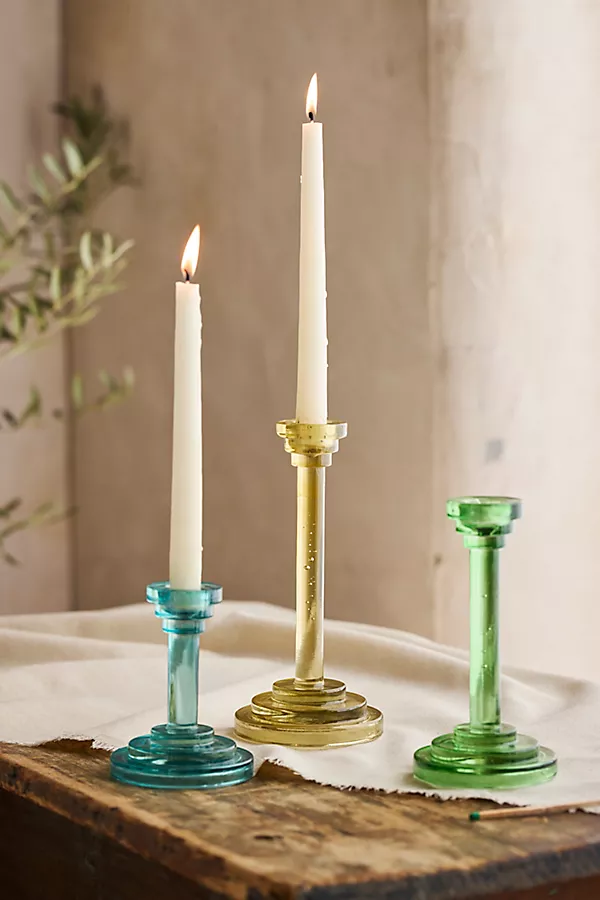 Anthropologie Column Glass Taper Holder Sky