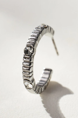 Anthropologie Crystal Ribbed Hoop Earrings Silver
