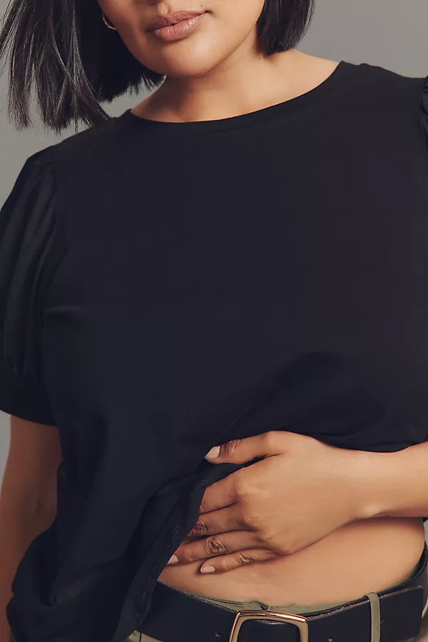 Anthropologie Eloquii Plus Puff-Sleeve Tee Black
