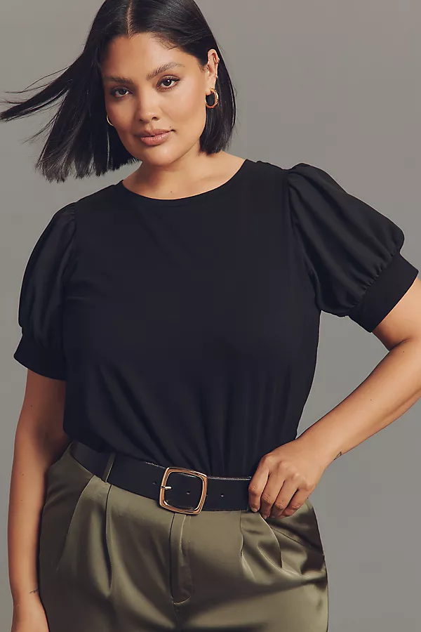 anthropologie Eloquii Plus Puff-Sleeve Tee Black
