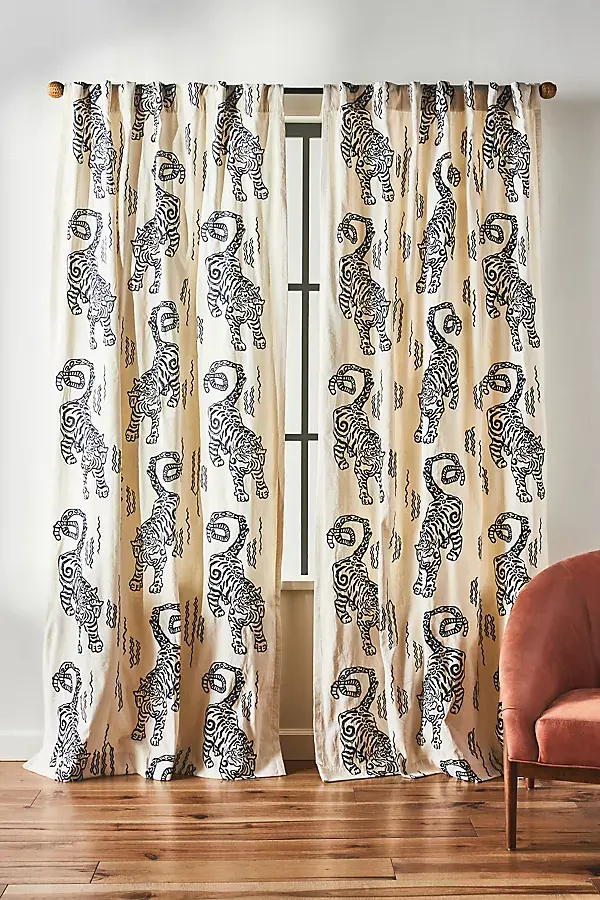 anthropologie Embroidered Flemming Curtain Navy