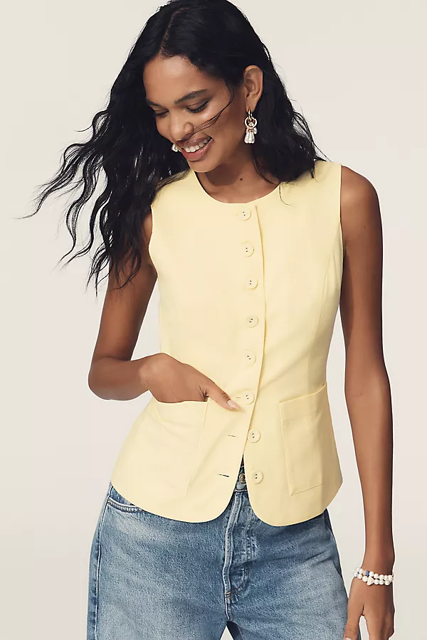 Anthropologie Endless Rose Linen Blend Vest Yellow