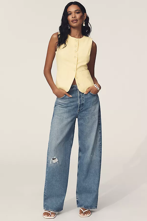 Anthropologie Endless Rose Linen Blend Vest Yellow