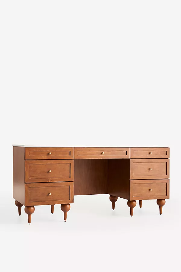 Anthropologie Fern Marble Top Executive Desk Pine