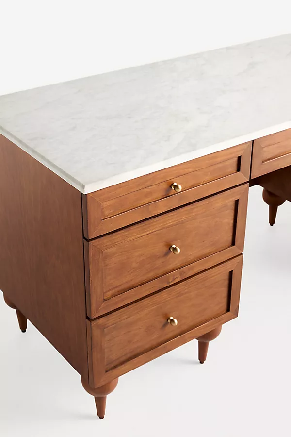 Anthropologie Fern Marble Top Executive Desk Pine