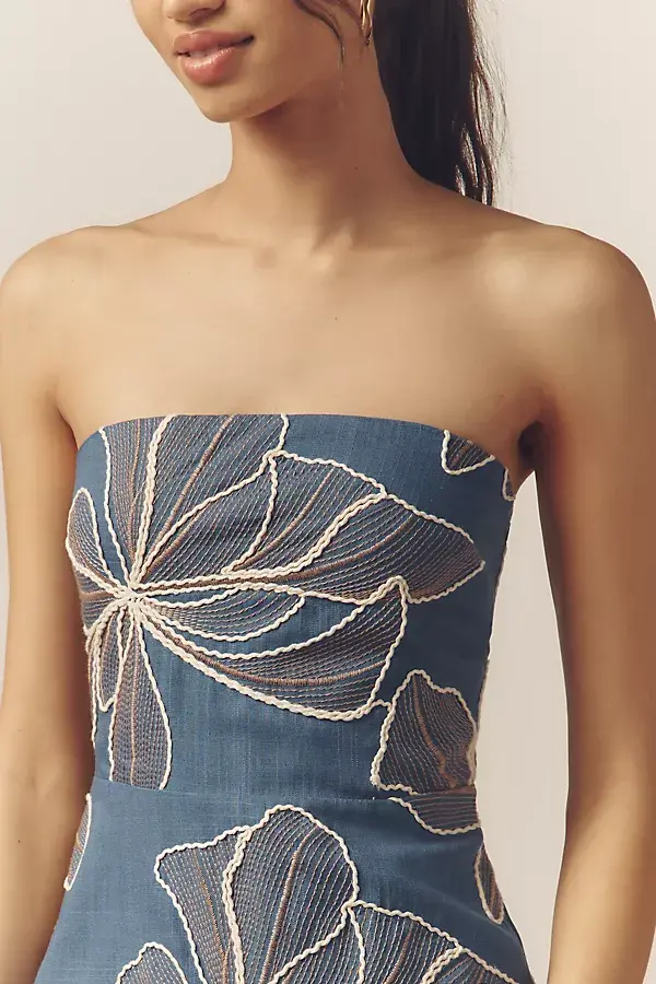 Anthropologie Flat White Strapless Mini Dress Blue