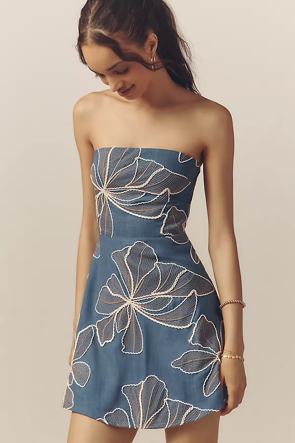 anthropologie Flat White Strapless Mini Dress Blue