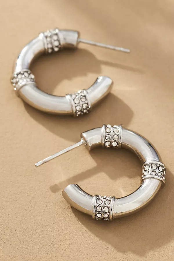 anthropologie Glitz Tube Hoop Earrings Silver