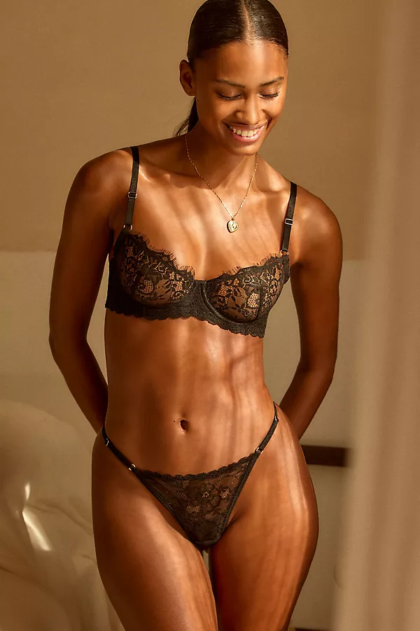 anthropologie Kat The Label Rosie Lace Thong Black