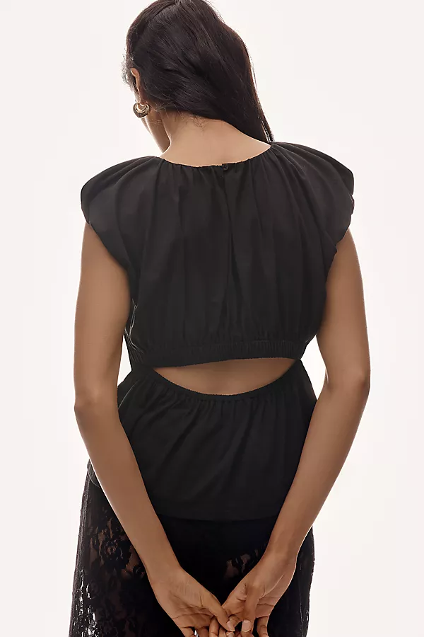 Anthropologie & Layered Puff-Sleeve Top Black