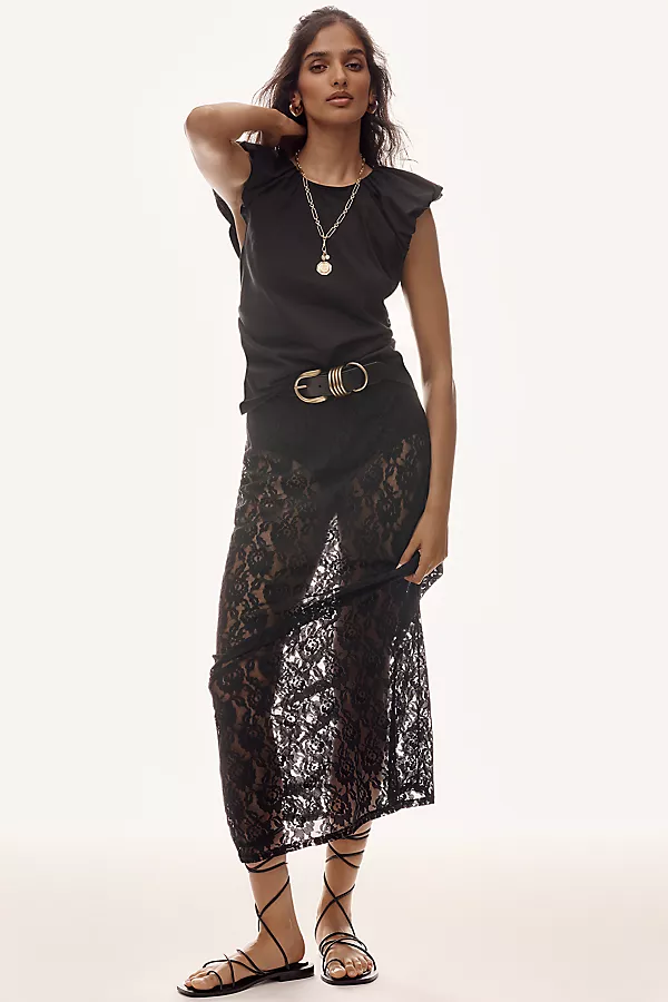 Anthropologie & Layered Puff-Sleeve Top Black