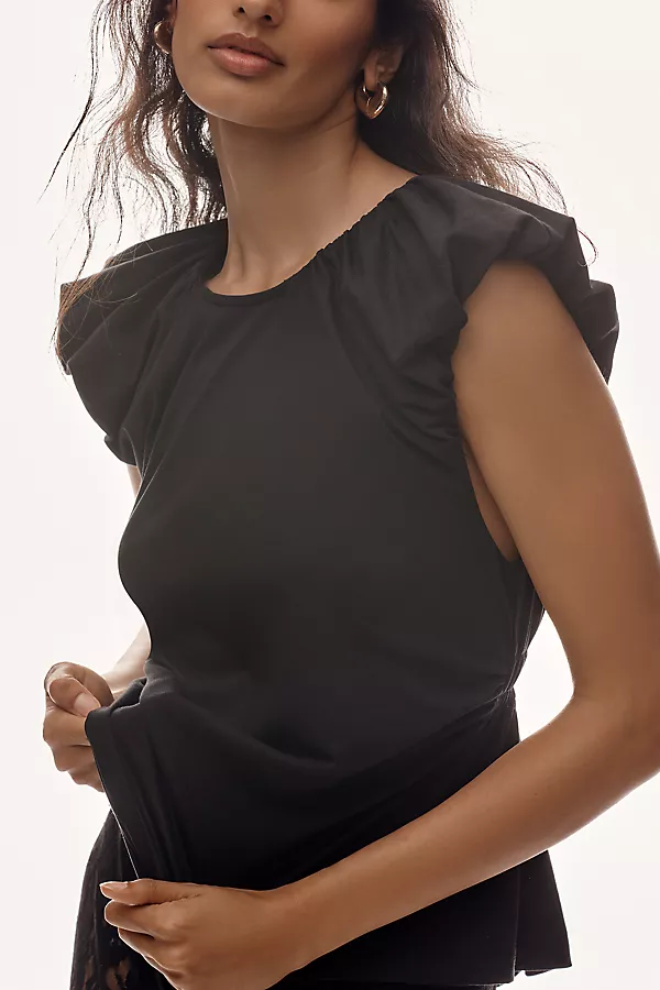 Anthropologie & Layered Puff-Sleeve Top Black