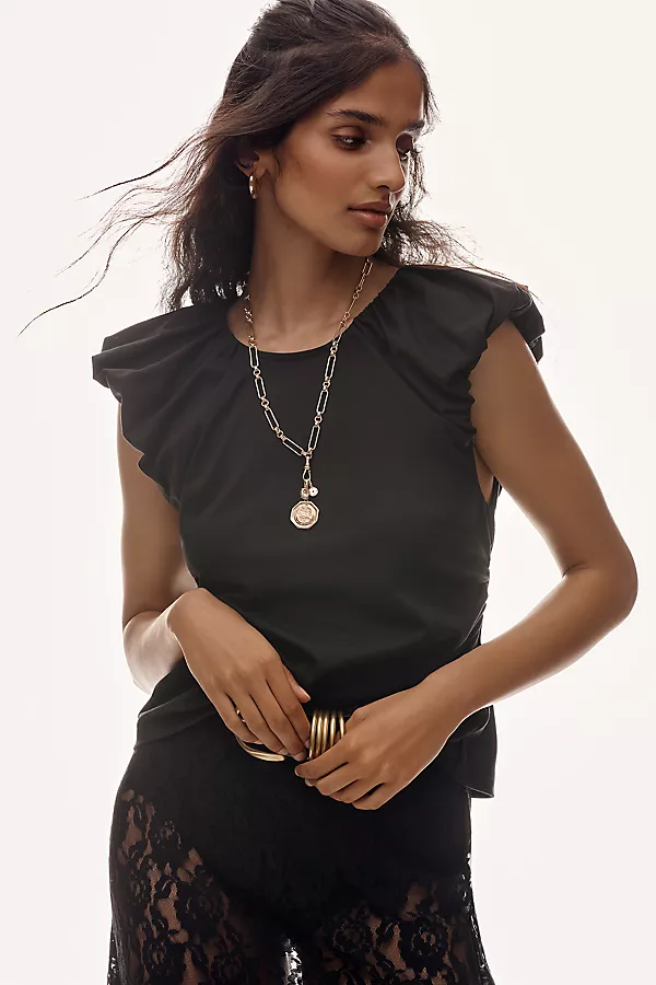 anthropologie & Layered Puff-Sleeve Top Black