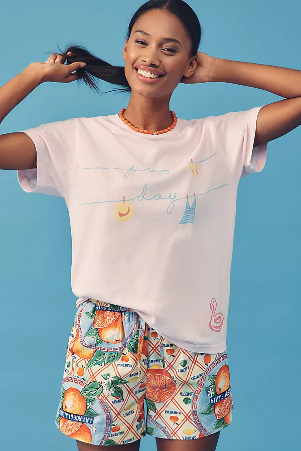 Anthropologie Letluv Summer Day Graphic Tee Pink