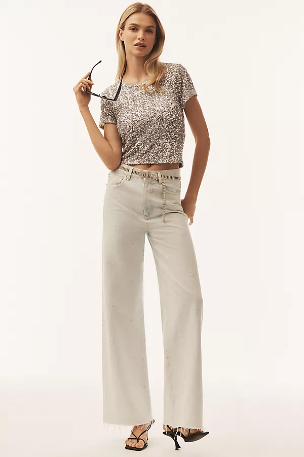 Anthropologie Maeve Sequin Tee Silver