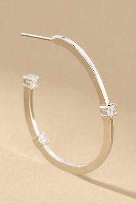 Anthropologie Oval Sparkle Hoop Earrings Silver