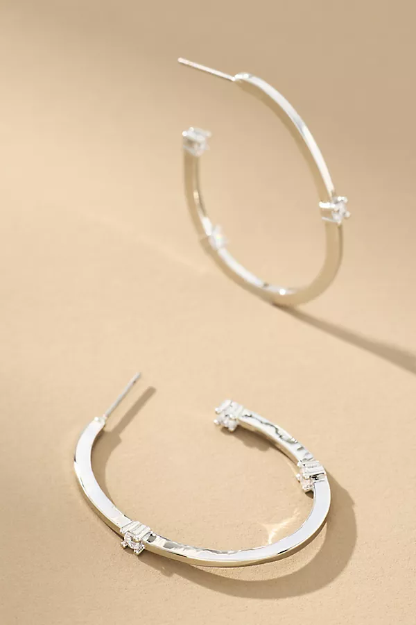 anthropologie Oval Sparkle Hoop Earrings Silver