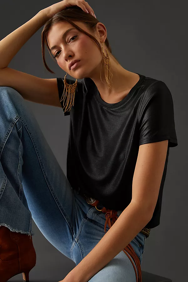 anthropologie Porridge Shine Glam Tee Black