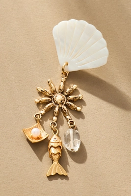 Anthropologie Shell Charm Drop Earrings Gold