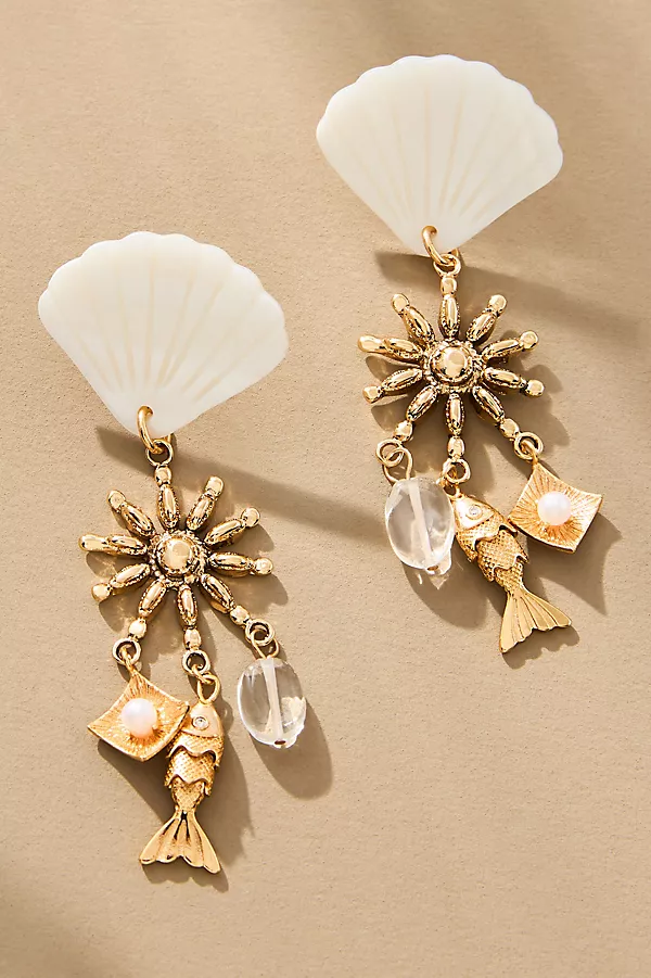 anthropologie Shell Charm Drop Earrings Gold